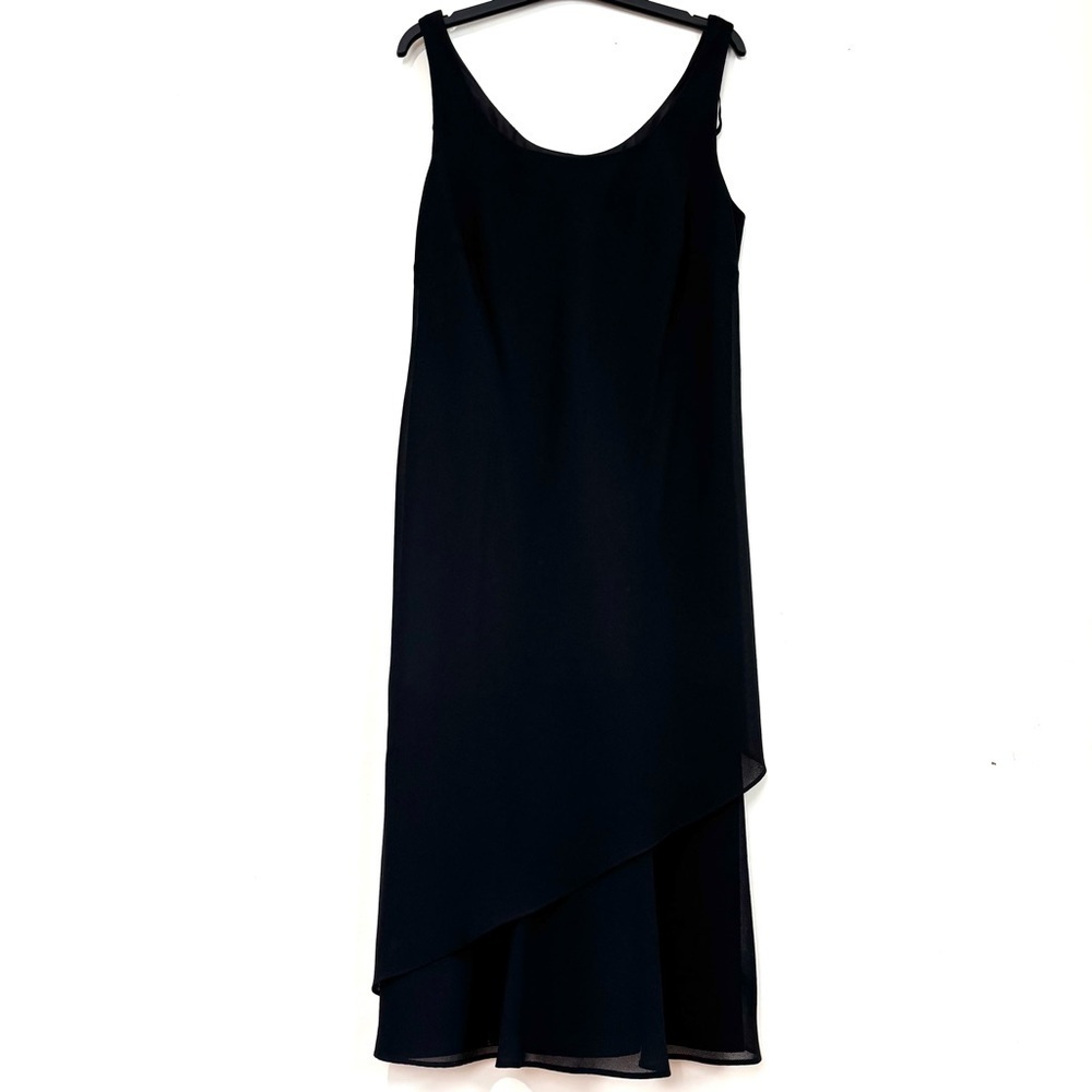 Vintage USA 90s Y2K Jessica Simpson Black Sleeveless Layered Ruffle Hem Dress - Picture 1 of 16